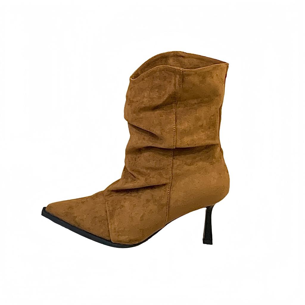 Stiletto French Temperament Leopard Print Pointed Short Boots Women's Boots Autumn 2025 New Suede Medium Tube Stacking Boots