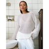 Gestrickte Lässige Langarm-Pullover Damen Retro Einfarbig Durchsichtig Pullover Weibliche Ästhetik Sexy Streetwear Kleidung