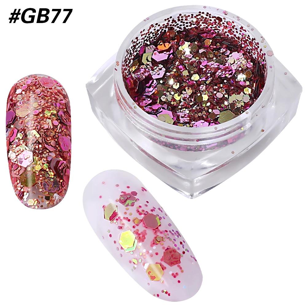 3D Glitzernde Nagelpailletten Laser Gemischtes Nagelglitzer Sechseckige Flocken Pulver Pailletten Schimmernde Bunte Nagel Flocken DIY Nageldekoration