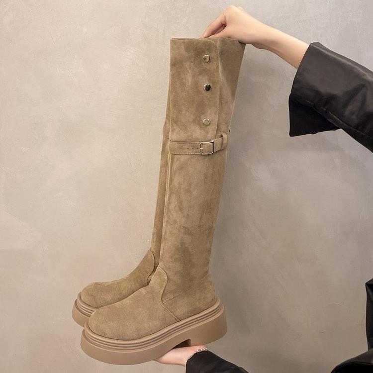 Small man but knee matte French boots women 2025 autumn and winter retro high tube belt buckle knight boots women