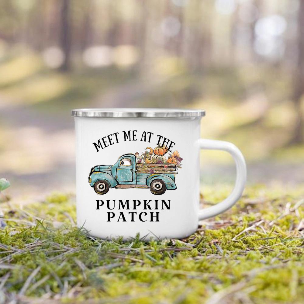 Just A Girl Who Love Fall Printed Creative Enamel Mugs Coffee Cups Holiday Party Wine Juice Handle Mug Best Thanksgiving Gifts
