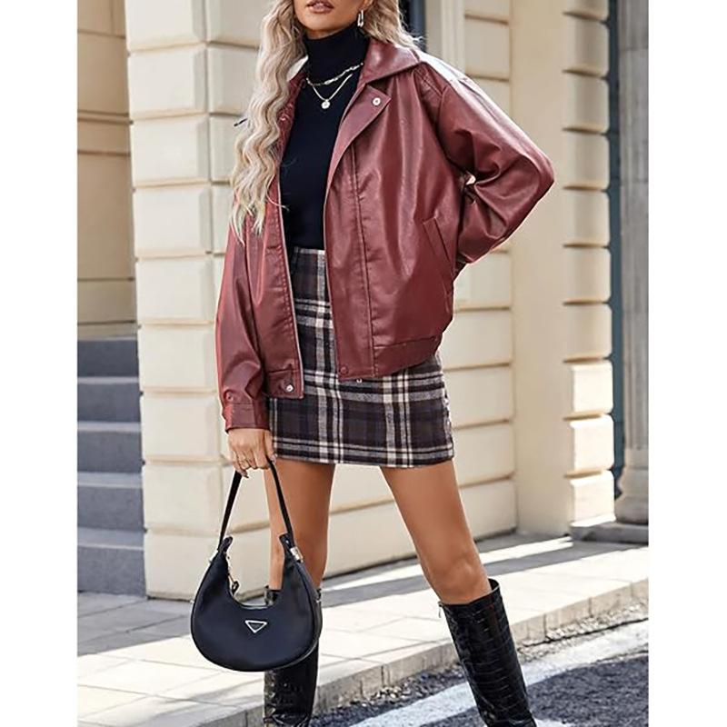 

Уличная кожаная куртка женская весна и осень новый свободный тренд повседневное пальто топ XL бордовый