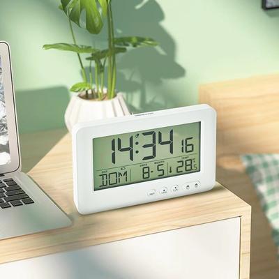 Time/Date/Week/Temperature Electronic Alarm Clock Soft Lighting LCD Display Digital Alarm Clock 7 Languages Plastic