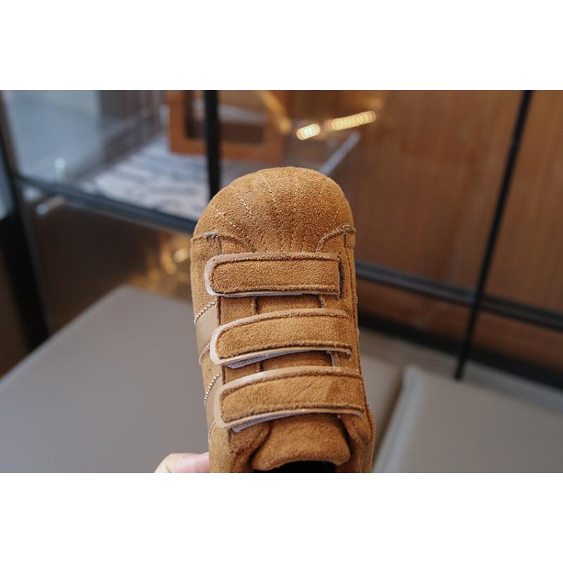 Children’s Retro Suede Fashion Lined German Trainer Shoes, Autumn/Winter New Arrival, Velcro Clunky Cute Big-Head Casual Shoes