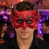 Eng Halloweenmasker Demon Schuim voor Volwassenen, Rood Half Professioneel Niveau Horror Gezicht Duivel Maskerade Accessoires met Hoorn Cosplay Kostuum Zacht Dun