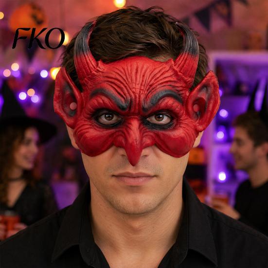 Eng Halloweenmasker Demon Schuim voor Volwassenen, Rood Half Professioneel Niveau Horror Gezicht Duivel Maskerade Accessoires met Hoorn Cosplay Kostuum Zacht Dun