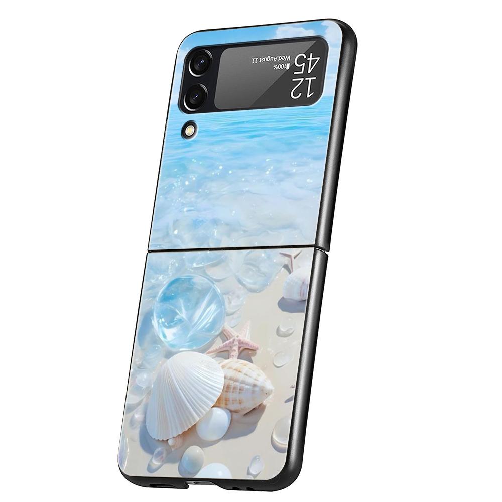 Phone Case For Samsung Galaxy Z Flip 3 4 5 6 Hard Folding PC For Samsung Z Flip3 Flip4 Flip5 Cover Blue Butterfly Ocean Waves