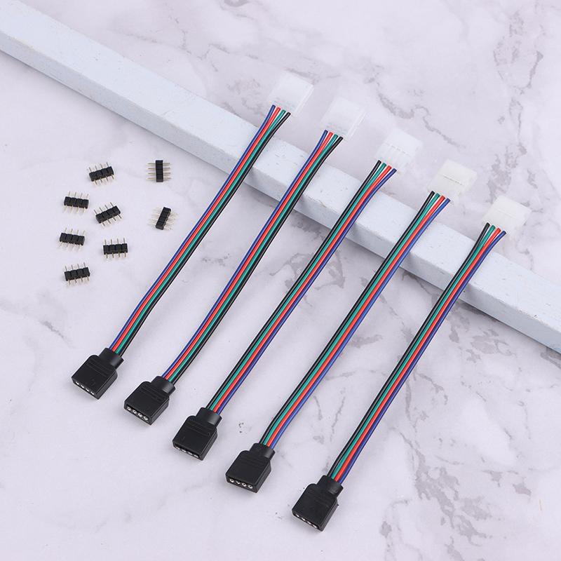 5Pcs 5050 Led Rgb Strip Light Connector 4 Pin Conductor Strip To Controller Jumper Solderless Clip On Pigtail Power Adapter