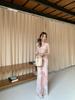 French Floral Print Dress, Spring/Summer 2026 – Elegant, Waist-Cinching, Slim-Fitting, Long Skirt.