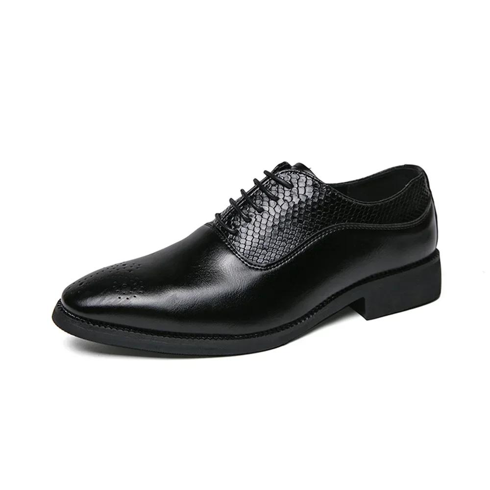 

Leather Men Luxury Business Oxford Breathable Patent Leather Formal Shoes Plus Size Man Office Wedding Flats Male Black Sneaker 38 чорний
