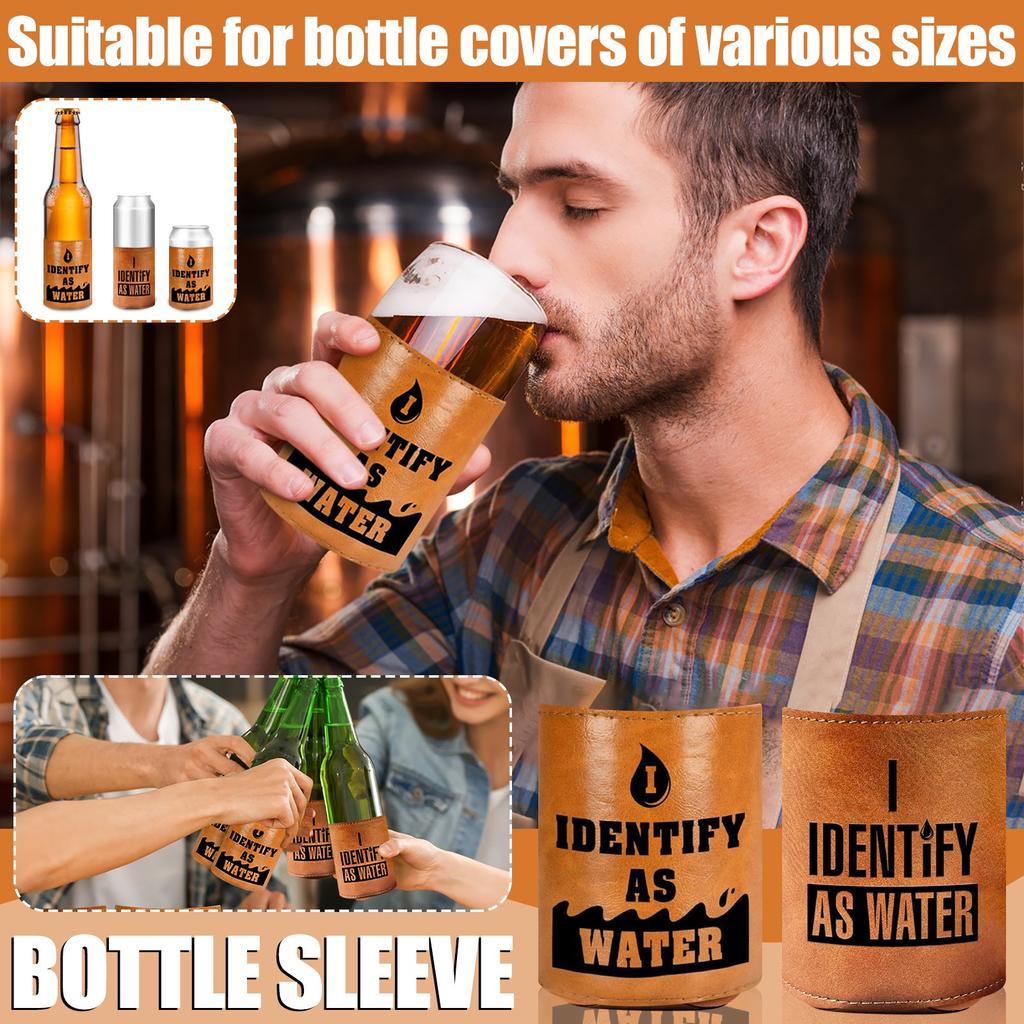 Leather Can Cup Cover, Leather Cover, Outdoor Chilled Beer Bottle Cover, Black Printed Waterproof Cola Bottle Cover