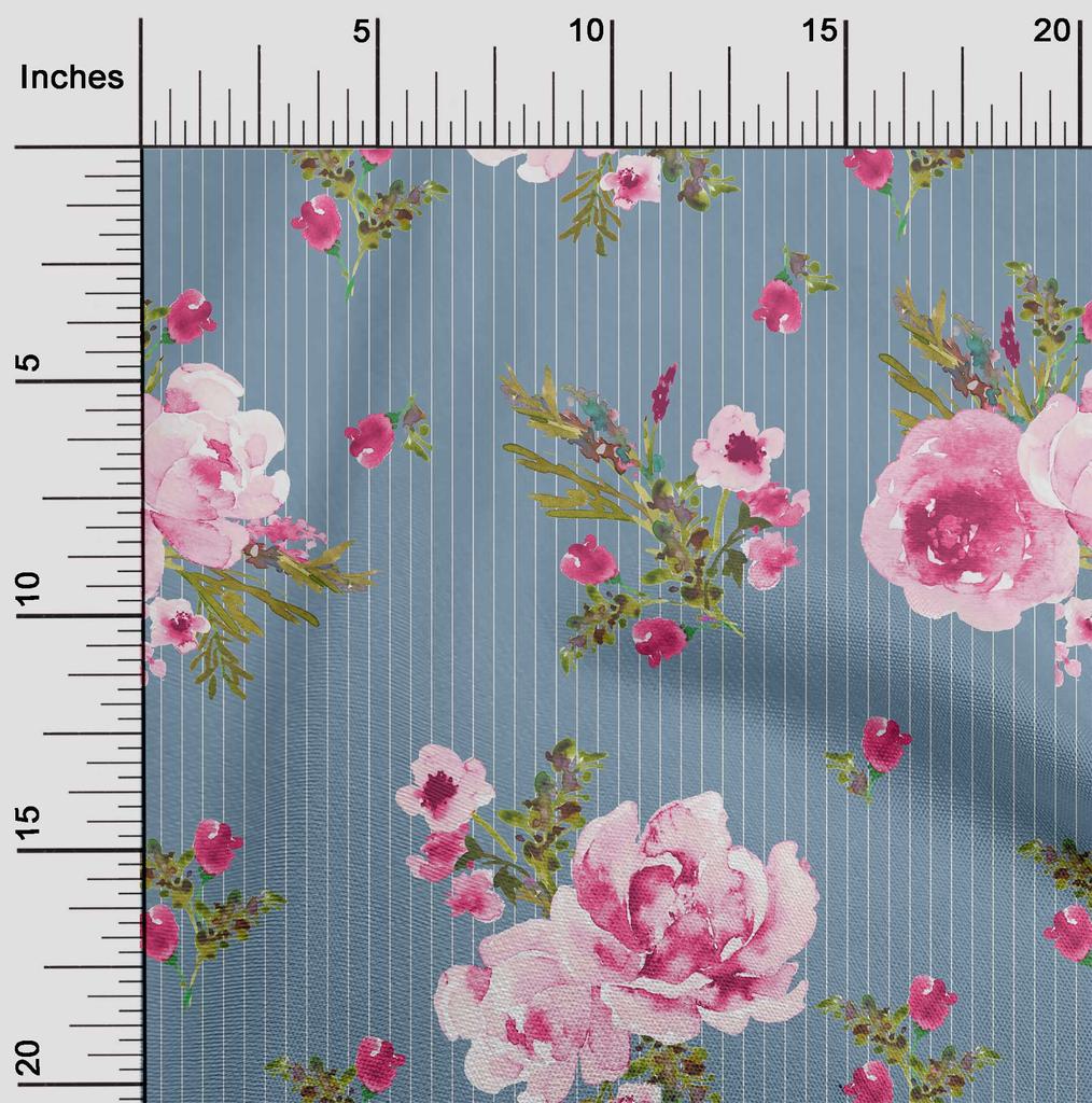 oneOone Baumwoll-Flex-Stoff Streifen|Aquarell Blätter & Pfingstrose Blumendruck Nähstoff BTY 40 Zoll