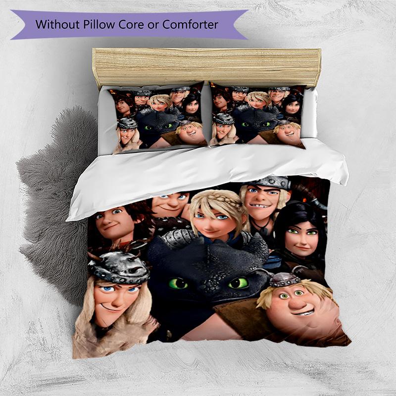 3pcs Duvet Cover Set (1*Duvet Cover + 2*Pillowcase, Without Core), How to Train Your Dragon Print Bedding Set, Bedroom Decor, All‑Season, Birthday Gif