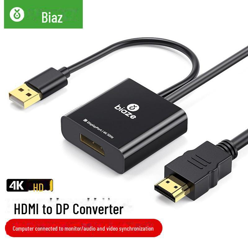 

Biaz 4K/1080P HDMI на DisplayPort (DP) Кабель-адаптер с гнездом чёрный