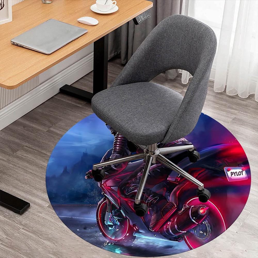1pc Motorcycle Pilot Round Chair Mat Area Rug - Non-Slip, Floor Mat for Office, Bedroom, and Indoor Decor C1125265