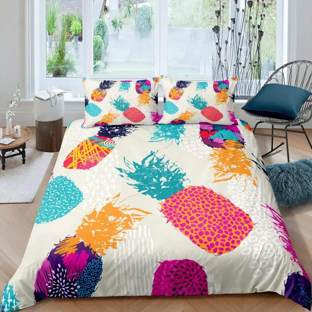 Ananas Bettbezug Set King Size Gelb Geometrisches Ananas Bettwäsche Set Seaside Strand Thema Frucht Bedruckte Bettdecke