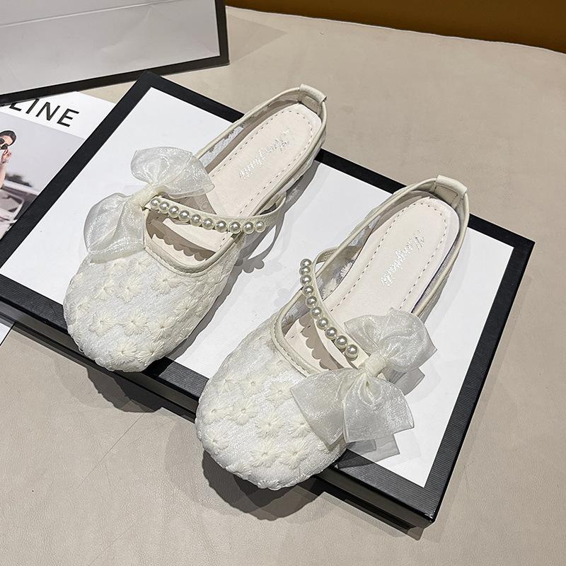 Women's shoes single shoes gentle bow summer thin mesh breathable one pedal flat lazy maternity shoes