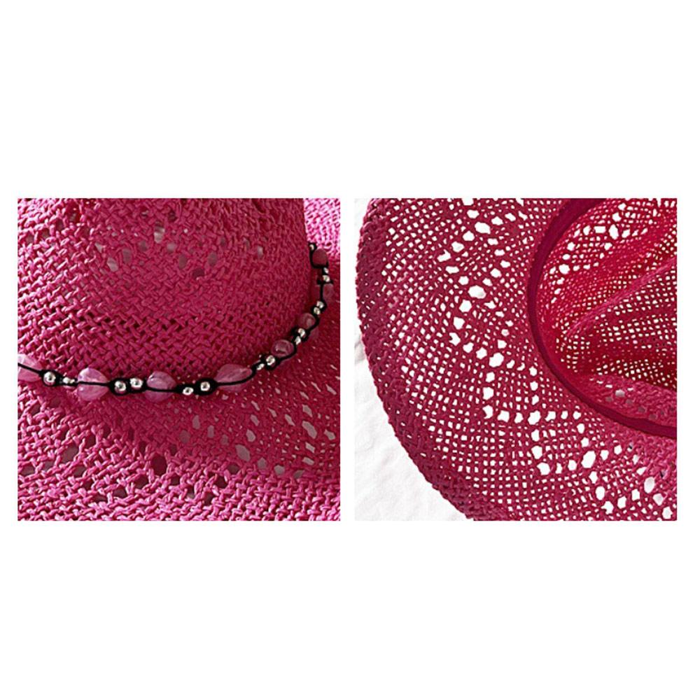 Cu Bor Modelabil Pălărie Western Cowgirl cu Garnitură Inimioare Mărgelate Pălărie de Plajă pentru Femei