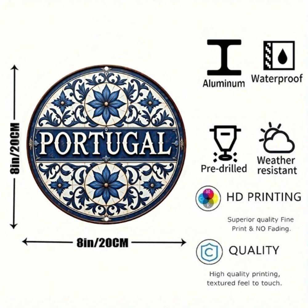 Modrobílý květinový keramický znak Portugalsko Cestování Kovové nástěnné umění Dekorace domu a zahrady