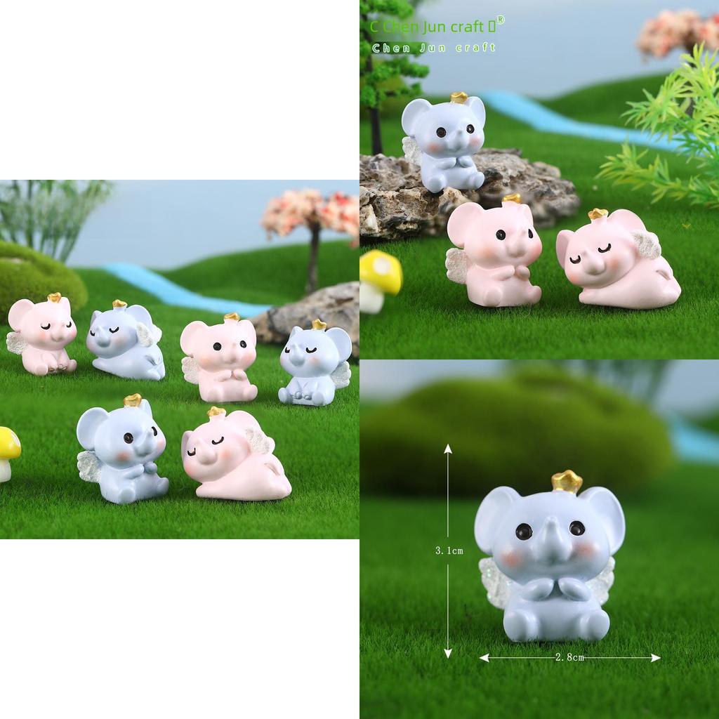 Charming Pink Blue Resin Elephant Miniatures Cartoon Style For Fairy Garden
