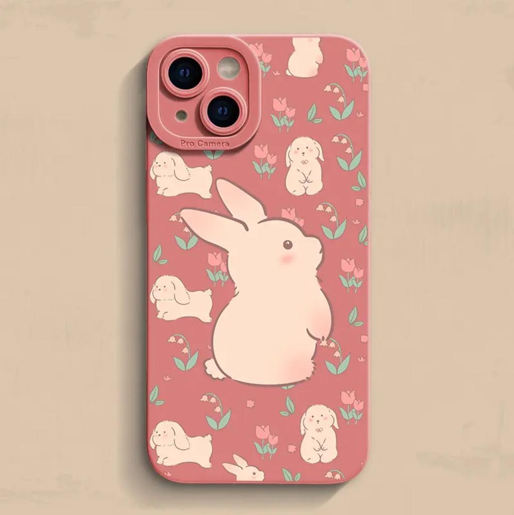 Ins Wind Flower Rabbit Applies To iPhone15/16 Mobile Phone Case Apple 14 Fresh 13 Eyes 12 Matte 11 Sets