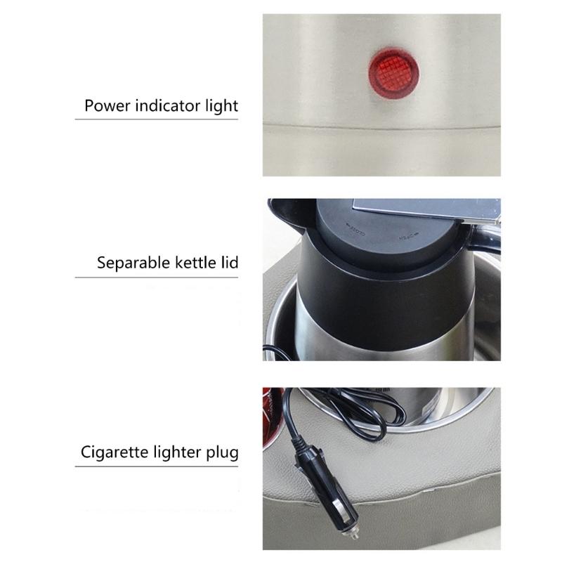 1300ml Car Truck Travel Electric Kettle Pot Heated Water Cup Stainless Steel Travel Kettle Coffee Milk Warmer