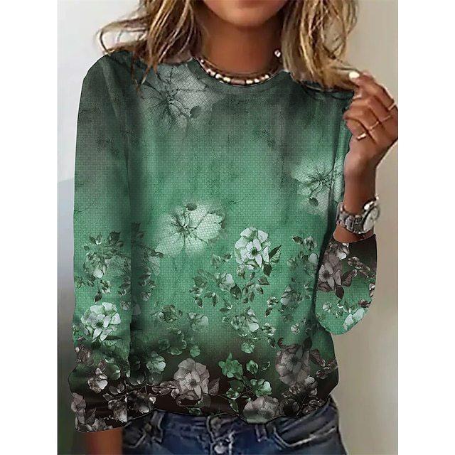 Vintage Floral Print Long Sleeved Women's T-shirts