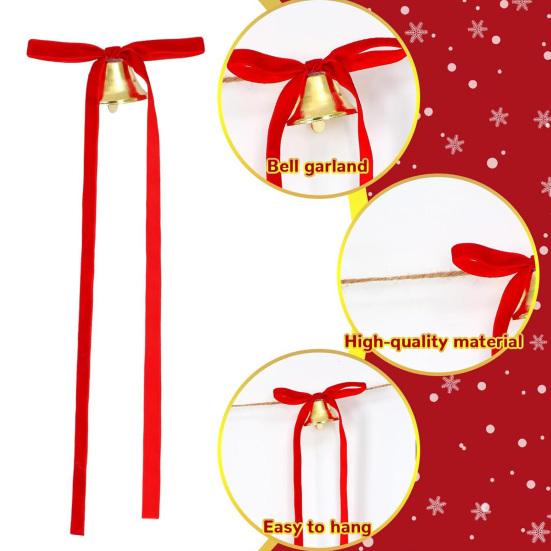 12 Pcs Velvet Bows with Jingle Bell Vintage Christmas Ribbon Bows for Garland Wreath Christmas Tree Decoration