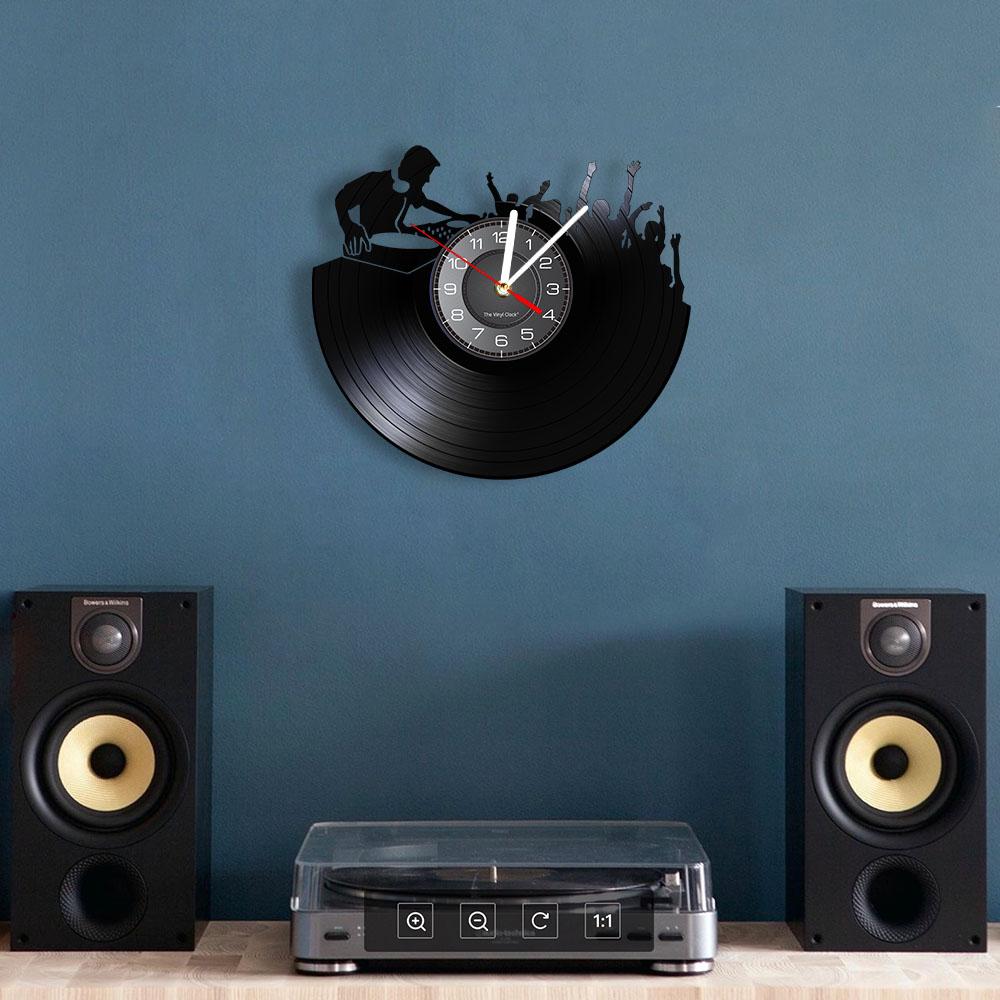 Club Dj Festival Music Night Booth Stage Turn Tables Night Club Wall Decor Wall Clock Disco Dance Party Vinyl Record Wall Clock