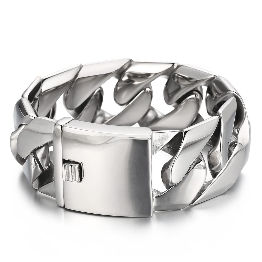 Leichtes kubanisches Armband Leniency für Herren Punk 31MM Edelstahl poliertes Accessoire herrschaftlicher Charme Partyschmuck