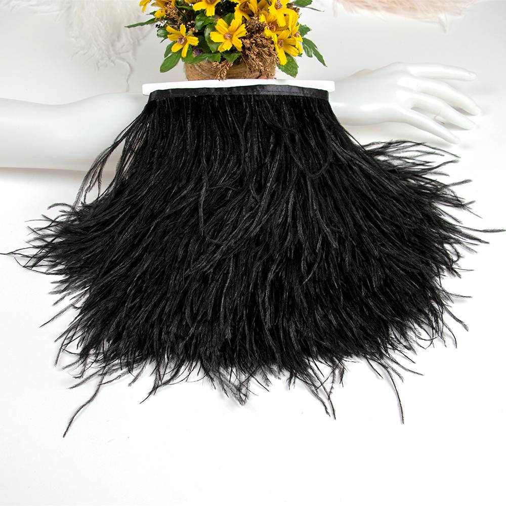 FeatherBeatiful 1meter Black Ostrich Feathers Trim Cloth Sideband Ostrich Feather Trims Clothing Wedding Feather Ribbon Sewing Decorati