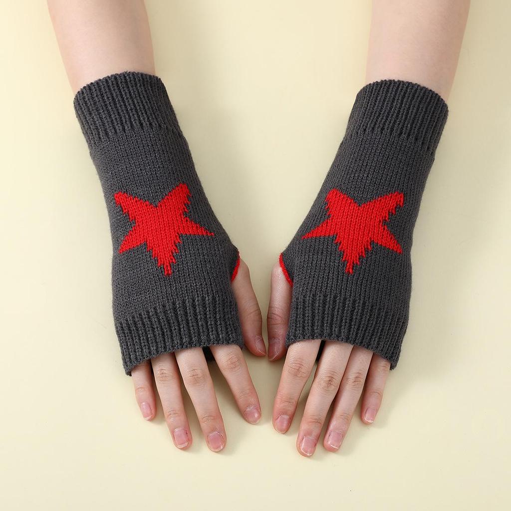 Unisex Fashionable Half-Finger Star Knit Wool Gloves - Warm Fingerless Faux Sleeve for Winter and Autumn