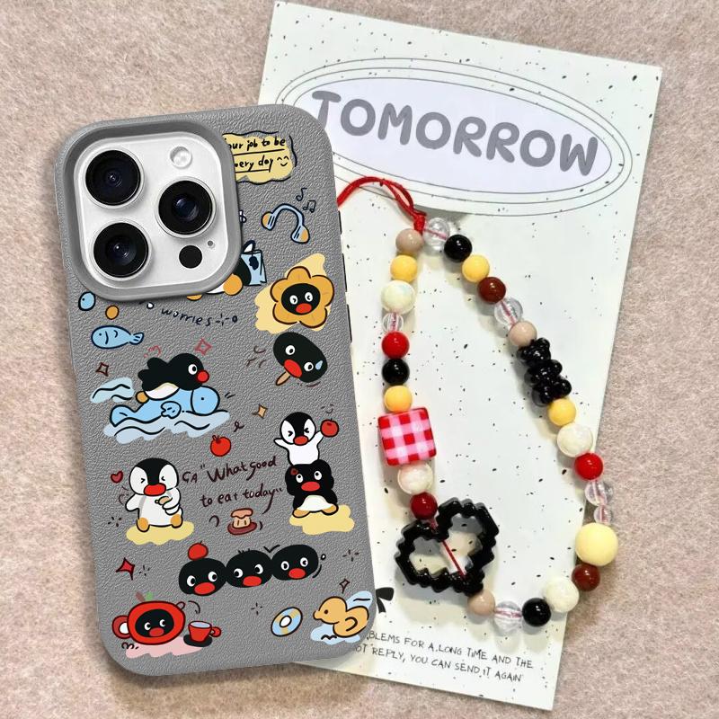 Case For Redmi Note 14 4G 13 12 PRO 5G Plus 11S 13C 14C 12C 12 13 A5 A3 Bracelet Chain Cute Pingu PU Leather Cover
