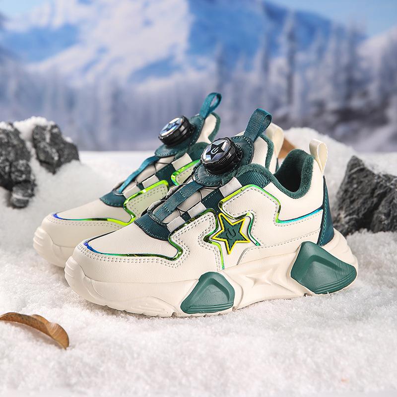 Children's 2025 winter outdoor sports shoes boys two cotton rotating button warm shoes medium older girls running shoes