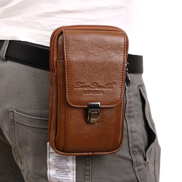 Xiaoduoli Men's Leather Waist Bag for Mobile Phones (5.5-6.5 inch) - Genuine Cowhide Retro Design with Belt Attachment