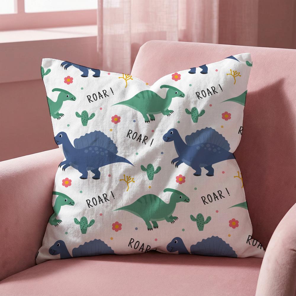 Cute Dinosaur Pattern Cushion Cover Multi-Scene Pillow Cover for Home & Car - Reversible, Soft & Durable for Daily Use