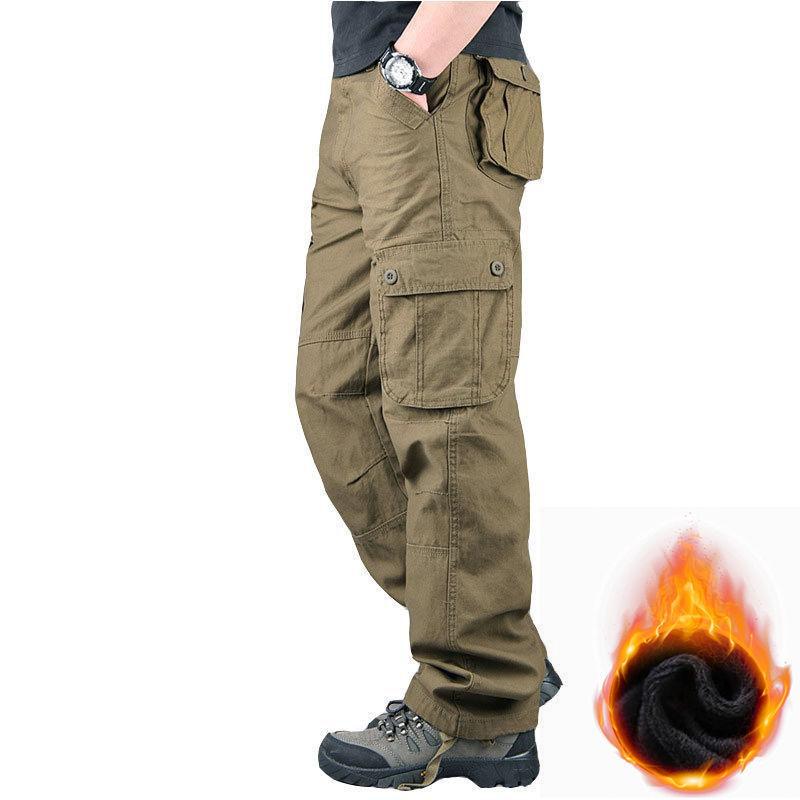Men's Winter Cargo Pants Double Layer Fleece Warm Thick Cotton Long Trousers Men Baggy Casual Cotton Pants