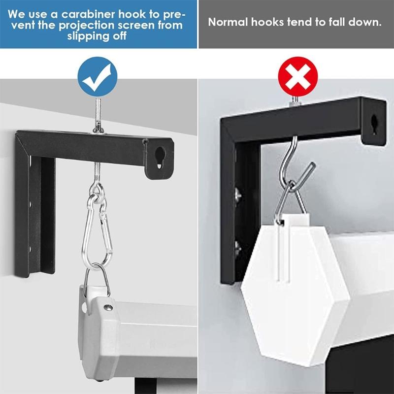 Adjustable Projector Screen L Brackets, 6Inch Wall or Ceiling Mount with Extension Hooks, Supports up to 80 Pounds