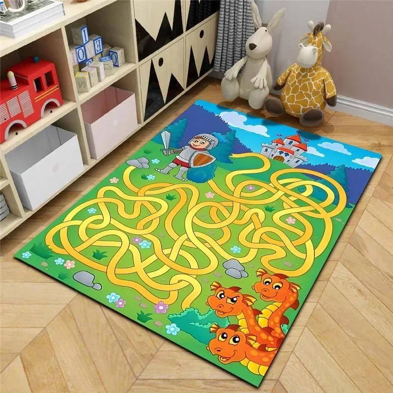Barevný bludiště koberec herní vzor koberec "START to END" podložka vzdělávací labyrintová podložka do obývacího pokoje domácí dekorace dětský podlahový koberec