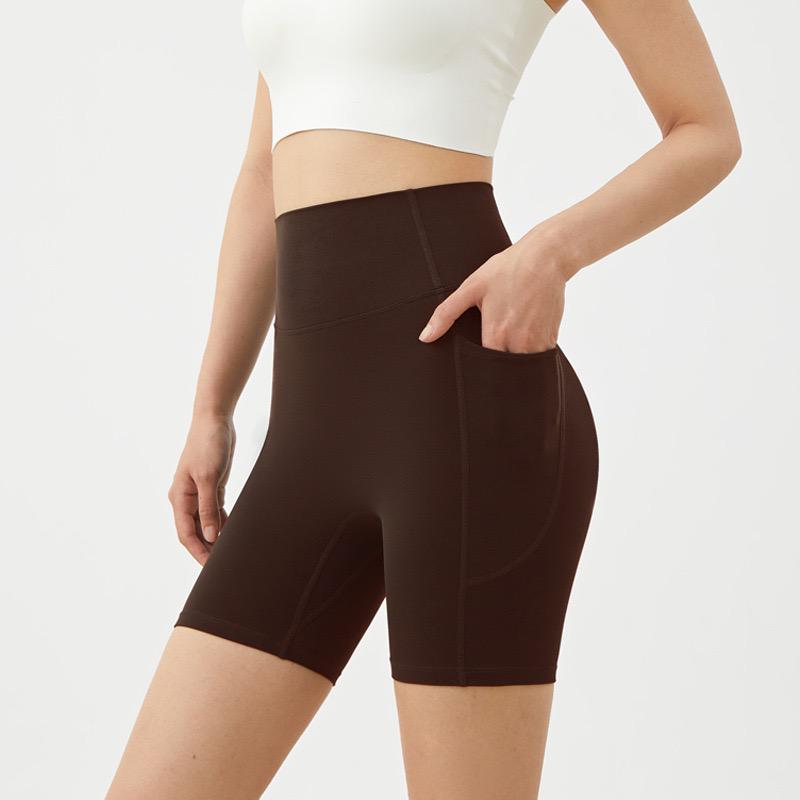 High-Waist Yoga & Cycling Shorts with Pocket - No Line, Peach Lift Design for Women