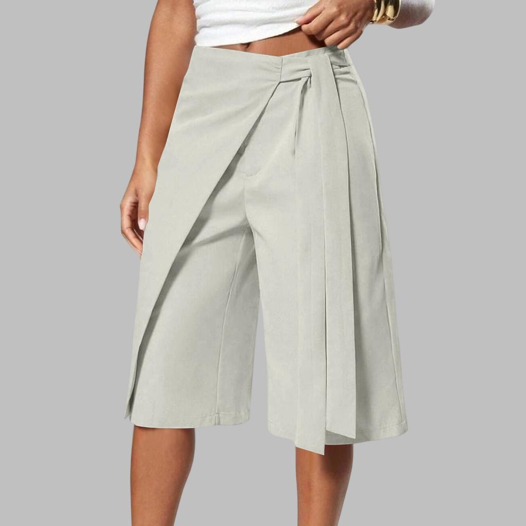 Gonna-pantalone a portafoglio con cintura in ecopelle larga da donna per abbigliamento business casual