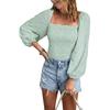 Slim Looking Square Collar Fashion Print Pullover Long Sleeves T-shirt