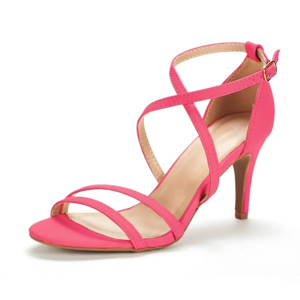 Damen Sandalen Stilettos Mode Sommer Sexy Pumps 8cm Offene Zehen Knöchelriemen Sandale Hohe Absätze Partykleid Rot Hochzeitsschuhe