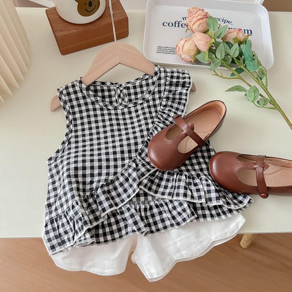 Adorable Blue And Black Princess Style Two Piece Set For Summer Girls Aged 3 To 8 Years