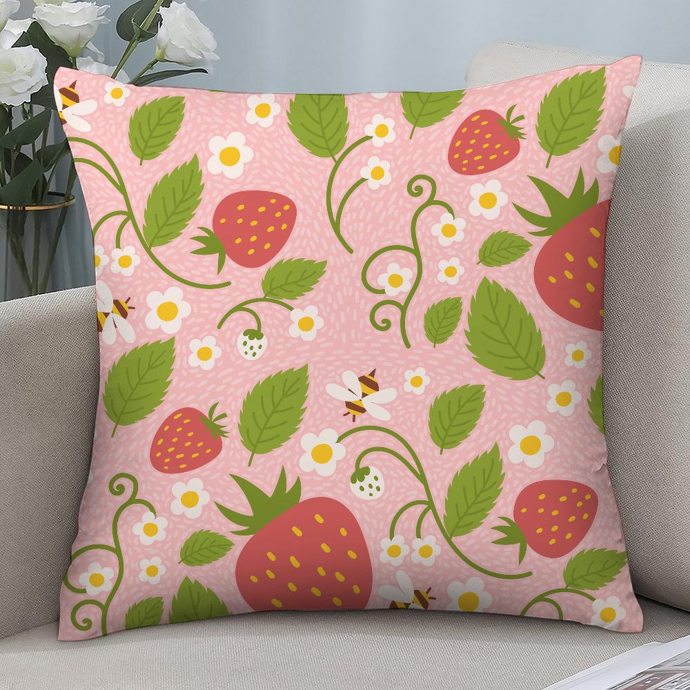 Cute Strawberry Pillow Case 3D Print Polyester Fiber 4040 cm Home Sofa Throw Pillow Cover Decoration Festival Gift