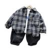 Boys' 2025 Korean Style Plaid Two-Piece Set: Long-Sleeve Casual Shirt for Kids