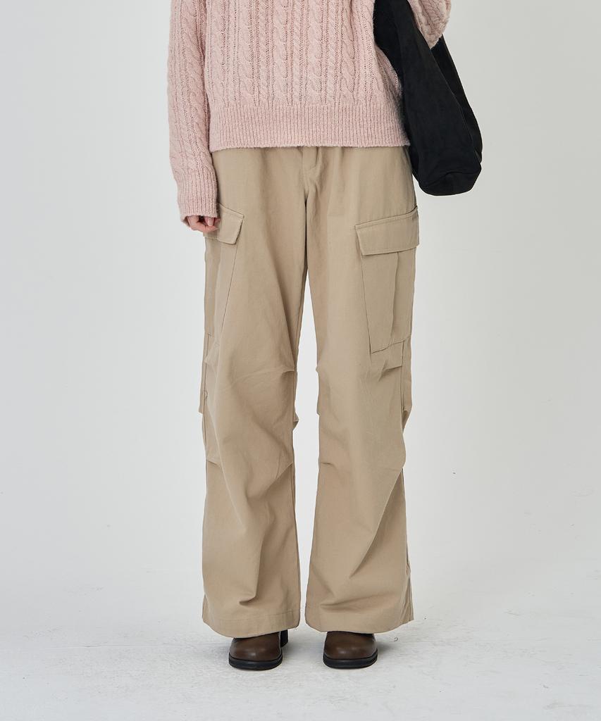 THE-ABON String Cargo Elastic Pants Beige