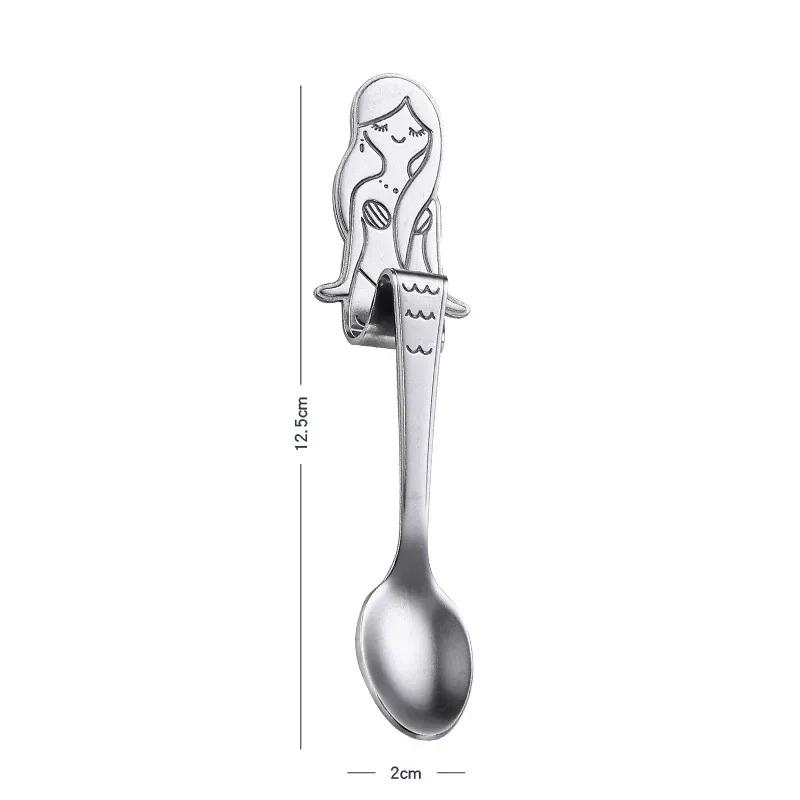 

UPORS 1Pcs Mermaid Coffee Spoons Scoop 304 Stainless Steel Hanging Coffee Spoon Teaspoon Sugar Moka Ice Cream Tea Spoon Tools серебряный
