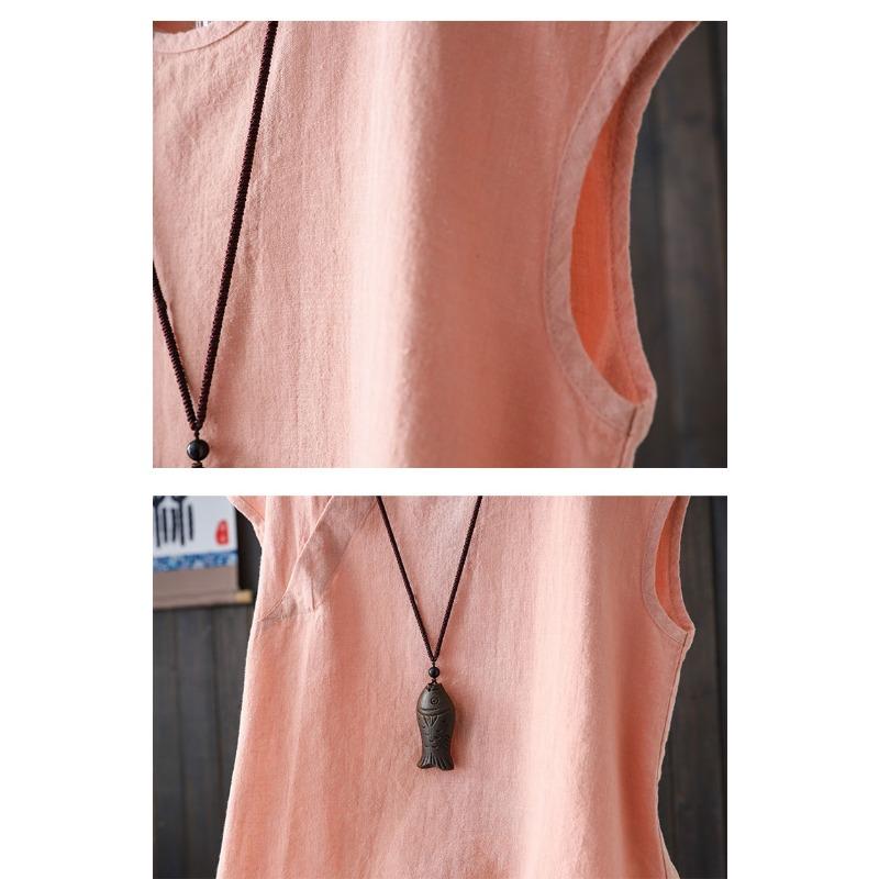Summer Loose and Slim Round-neck Vest Top Simple Pure Color Cotton and Linen Sleeveless Women’s T-shirts