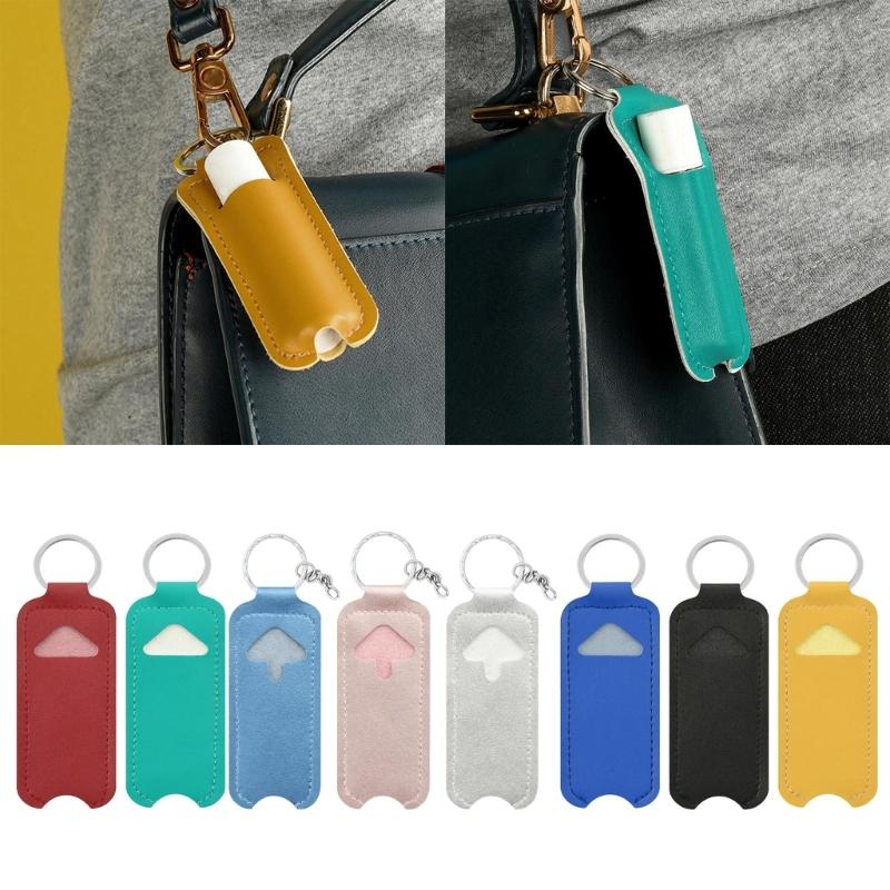 Lipstick Lip Gloss Bag Keychain Holder PU Leather Chapstick Pouch Keyring Portable Lip Balm Packaging Cover Key Chain